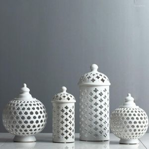 Garrafas de armazenamento White Cerâmica Cerâmica Holeira Jar