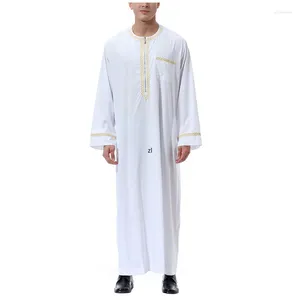 Etniska kläder fast färg långärmad islamiska män Jubba Thobe Abaya Dubai Saudi Arabia Traditionell Ramadan Eid Arab Robes