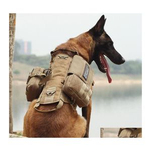Dog Collars Leashes Military Harness With Pocket Bag Pet Training Vest Soft Collar Adjustable Accessories For Small Medidum Drop D Dhnz6