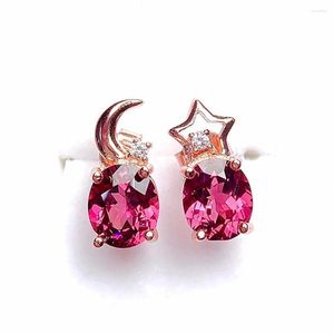 Серьги -грибы мода маленькая звездная луна красные хрустальные рубиновые драгоценные камни бриллианты для женского розового золота цветные ювелирные аксессуары