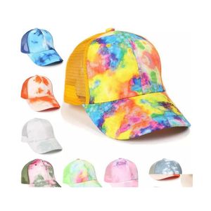 Party Hats Summer Supplies Tiedye 6 Colors Mesh Hollow Messy Bun Baseball Cap Trucker Hat Fast Send Drop Delivery Home Garden Festive DHLQC