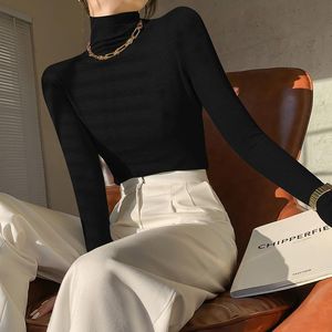 Women's TShirt Woman Tshirts Turtleneck LongSleeved Tshirt Autumn Winter Coat Tops Mujer Camisetas 230110