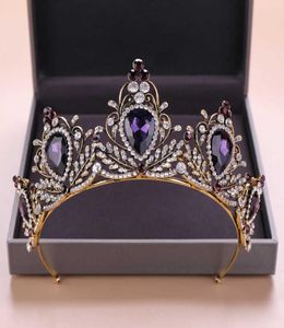 Kmvexo 2019 New Baroque Purple Crystal Tiara Crown Bridal Hair Accessories Brides Tiaras Wedding Headpiece Princess Queen Diadem H6792850