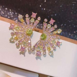 Stud Earrings Fashion Luxury Multicolor Flowers Design Full Cubic Zirconia Party Bridal Engagement Jewelry E-554