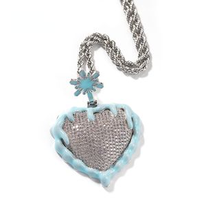 Trendy Brass Jewelry Zircon Glow in the Dark Ice and Fire Heart Shaped Pendant Sweater Necklace