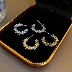 Hoop Ohrringe Trendy 14K Reales Gold Überzogene Geometrische C Form Für Frauen Mädchen Koreanische Mode Schmuck S925 Silber Nadel party Geschenk