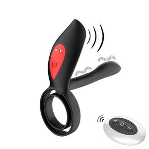 Vuxen massager fördröjning utlösning penis vibrator med dubbel kuk ring bröstvårtor sex leksaker för män klitoris stimulator