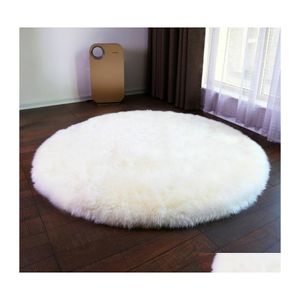 Mattor Cilected Modern White Wool tyg rund päls matta för vardagsrum barnmattor mattor klamra fast nonslip absorberande rugs1 droppe leverera dhmoj