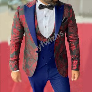Anpassa Tuxedo One Button Handsome Peak Lapel Groom Tuxedos Men Suits Wedding/Prom/Dinner Man Blazer Jacket Pants Tie Vest W1220