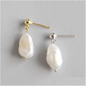 Silver Sterling Sier 925 Jewelry Earrings Simple Baroque Freshwater Irregar Pearl Dangle Earring For Women Girls Gifts Drop Delivery Dhdln