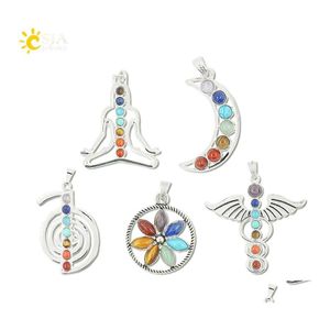 Charms CSJA Chakras Kamień Naturalny Wisiant Angel Wings Cho Ku Rei Health Amet Fashion 7 Reiki Yoga Biżuter Naszyjnik Pendants Prezent 168 OT4VD