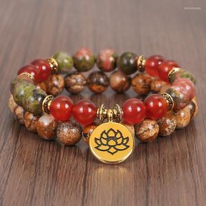 Bracelets de charme Mulheres de pulseira de cristal artesanais com lotus cura de cura de pulso conjuntos para homens medetation ioga stops de pedra