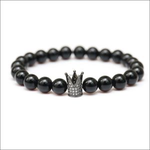 Beaded Matte Black Agate Crown Bracelet Men And Women Fashion Simple Jewelry Drop Delivery Bracelets Dhhg8