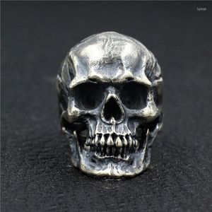 Ringos de cluster 925 Sterling Silver High Detalhe Artisan Artisan Skull Ring Ring Mens Biker Punk Jóias A3431