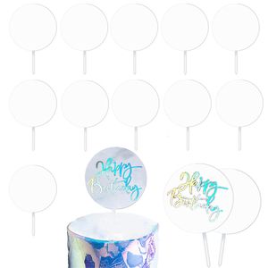 Gift Wrap 10pcs Transparent Blank RoundHeart Acrylic Cake Toppers DIY Wedding Birthday Party Cupcake Insert Card Decorations Tools 230110