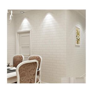 Duvar Kağıtları Toptan0.53x10 METE PVC Beyaz Tuğla 3D Duvar Kağıdı Rulo Duvar Ering Kağıt Oturma Odası Yemek Mağazası Arka Plan Deliği De DH1MQ