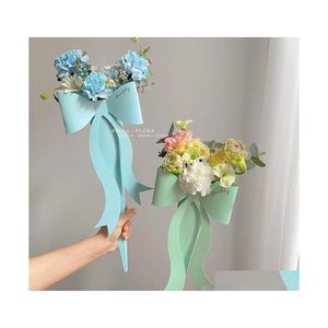 Gift Wrap Single Bouquet Flower Packaging Box With Bowknot Valentines Day Folding Diy Portable Supplies Drop Delivery Home Garden Fe Dh86R