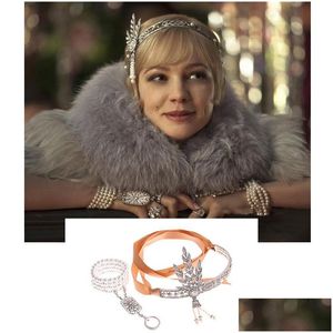 Kafa Bantları Sier 20s Baş Vintage 1920'ler Kafa Bandı sineklik Great Gatsby Takı Aksesuarları 221107 Damla Teslimat Saçjewelry Dhaxb