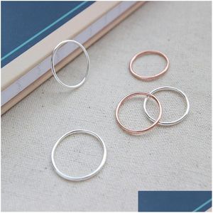 Silver Ny Simple 925 Sterling Sier Ring för kvinnor 1,2 mm tjocklek Knuckle Girls Finger Fine Jewelry Aneis Drop Delivery Dhacj