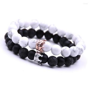 Strand Trendy Black and White Stone Beads Bracelets Gold Silver Color Aley Crown Crown Crown Crown Crown