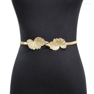 Cinturas de hojas de hebilla de oro para mujeres vestidos de cinturón delgado de metal cintura femenina elástica