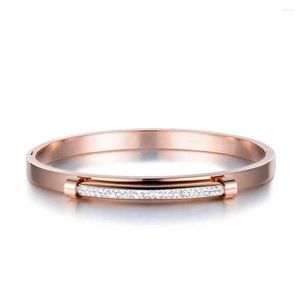 Bangle Exquisite Pave Setting Rhinestone Cuff Bangles Armband Jewelry Rose Gold Color Rostfritt stål Bröllop B17055