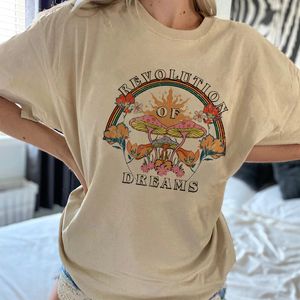 Damen T -Shirt Mystical Pilz Blumendruck Vintage Ästhetische T -Shirt 70S Hippie Loose Kurzarm Frau T -Shirts süße Hexe Tshirt Tops 230110