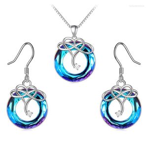 Pendant Necklaces KSRA Vintage Infinity's Love Blue Bridal Jewelry Sets For Women Wedding Crystal Necklace Earrings Set