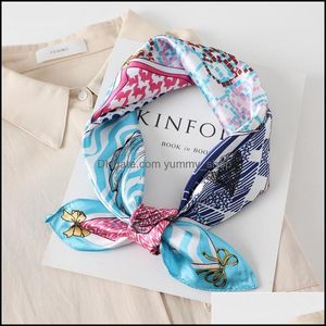 Scarves Square Silk Scarf Contrast Color Print Shawl and Wraps Female Kerchief Fashion Bandanas Women Accessories Drop Delivery Hats Otz4i