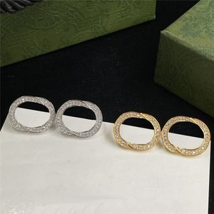 Snygga bokstäver Crystal Charm Earrings Interlocking Letter Studs Women Golden Silver Danglers Rhinestone Designer Earndrops With BO269T