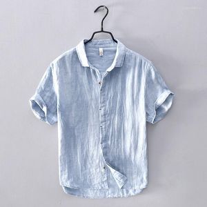 Camicie casual da uomo Camicia corta giapponese semplice in tinta unita con filatura Oxford per maniche sottili in lino da uomo