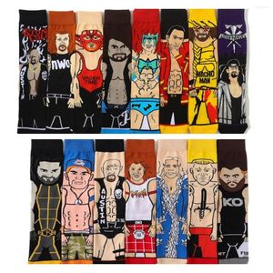 Men's Socks Personalized Cartoon Character Printing Men's Sports Competitive Wrestlers Tube High Quality Cotton