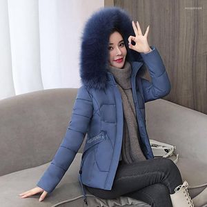 Women's Trench Coats Cotton-padded Jacket Women Short 2023 Down Padded Overwear Detachable Big Fur Collar Winter Small Coat Female L94