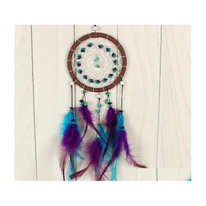 Nowatorskie przedmioty antyczne imitacja DreamCatcher sprawdzanie Dream Catcher Net z naturalnym kamieniem piórami wisząca dekoracja orn dhn2d