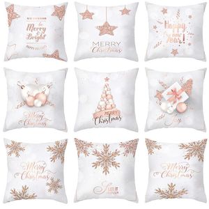 Travesseiro de travesseiro 45x45cm Feliz Natal Xmas Snowflake Cushion para sofá, travesseiros estampados em ouro rosa têxteis