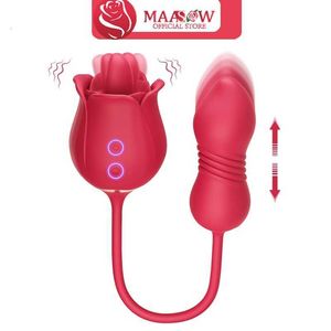 Sexspielzeug, Massagegerät, Rosenspielzeug, Vibrator für Frauen, 3-in-1-Klitoris-Stimulator, Zungenlecken, stoßender G-Punkt-Dildo mit 9 Modi