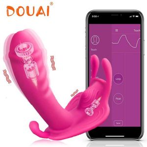 Massageador adulto Bluetooth Vibrador de vibrador vestível g Spot ClitE estimulador de borboleta Panties vibratória brinquedo sexual erótico para mulheres Orgasmo masturbador