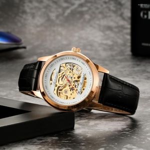 Wristwatches Mechanical Skeleton Watch Gold Movement Drop Ship Kronograf Klockor 3 Years Warranty 30 Meters Waterproof Atutomatic Clock Men