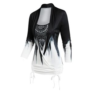 Damskie koszulki bohemian krawat kwiatowy nadruk faux et gothic Casual Long Rleeve Loose Streetwear Kobiety TEES 230110