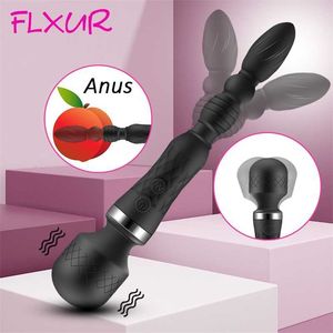 Sex leksaker massager flxur kraftfull dildo vibrator av magisk trollstav g-spot vagina klitstimulator dubbel huvud leksak för kvinnopar