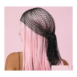 Pannband mode kvinnor bling rhinestone huvud halsduk turban hatt pannband kristall mesh kep