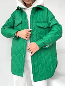 Damen Daunenparkas Grün Lose Warme Rhombus Puffermäntel Mode Herbst Winterjacke mit Gürtel Damen Übergröße Oberbekleidung 230109