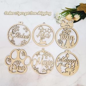 Christmas Decorations Personalized Snowflake Ball Custom Laser Cut Baubles Different Name Ornament Hanging Gift Tree Wooden Tags