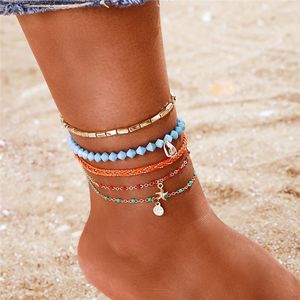 Anklets 1 Set Doreen Box Böhmen Anklet Animal Sun Moon Round Multicolor On Foot Ankel Armband för Fashion Women Leg Jewelry Beach