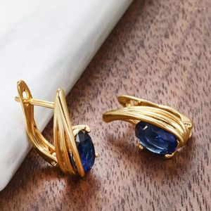 Hoop Ohrringe Caoshi Stylish Lady Gold Farbe mit oval Blau Kristall Mode weibliche tägliche tragbare Accessoires junges Geschenk