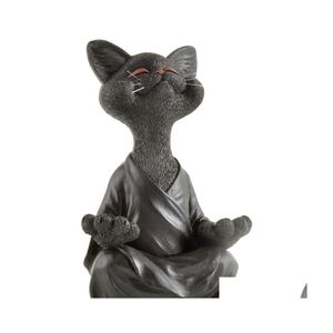 Decorazioni da giardino Whimsical Black Buddha Cat Figurine Meditazione Yoga da collezione Happy Decor Art Scptures Statue Home Drop Delive Dhodj