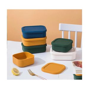 مجموعات أدوات المائدة مع غطاء الغداء Sile Box Freshkee Bento Fruit Salad Bowl Portable Sealed Rec Picnic Boxdinnerware Drop Droviour Home Dhrlv