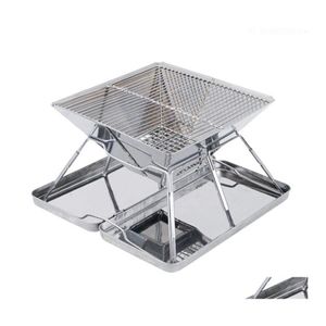 BBQ Grills Edelstahl Outdoor Holzkohle Grill Rack Falten Grill Zubehör Tragbare Home Küche Cam Kochen Werkzeuge Drop Del Dhqjn