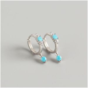 Silver 100 925 Sterling Sier Small Circle Stud Earrings For Women New Fashion Blue Turquoise Charms Earring Wedding Jewelry Gifts Ml Dhtly