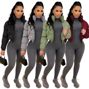 Women s Down Parkas Fall Zip Up Turtleneck Cropped Puffer Jacket Solid Color Wholesale Winter Clothe Bubble Coat Outwear 230109